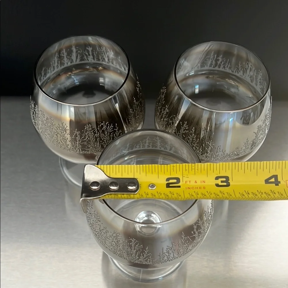 Vintage MCM 1950's Platinum Ombre Fade Snifter Glasses Raised Design (Set of 3)